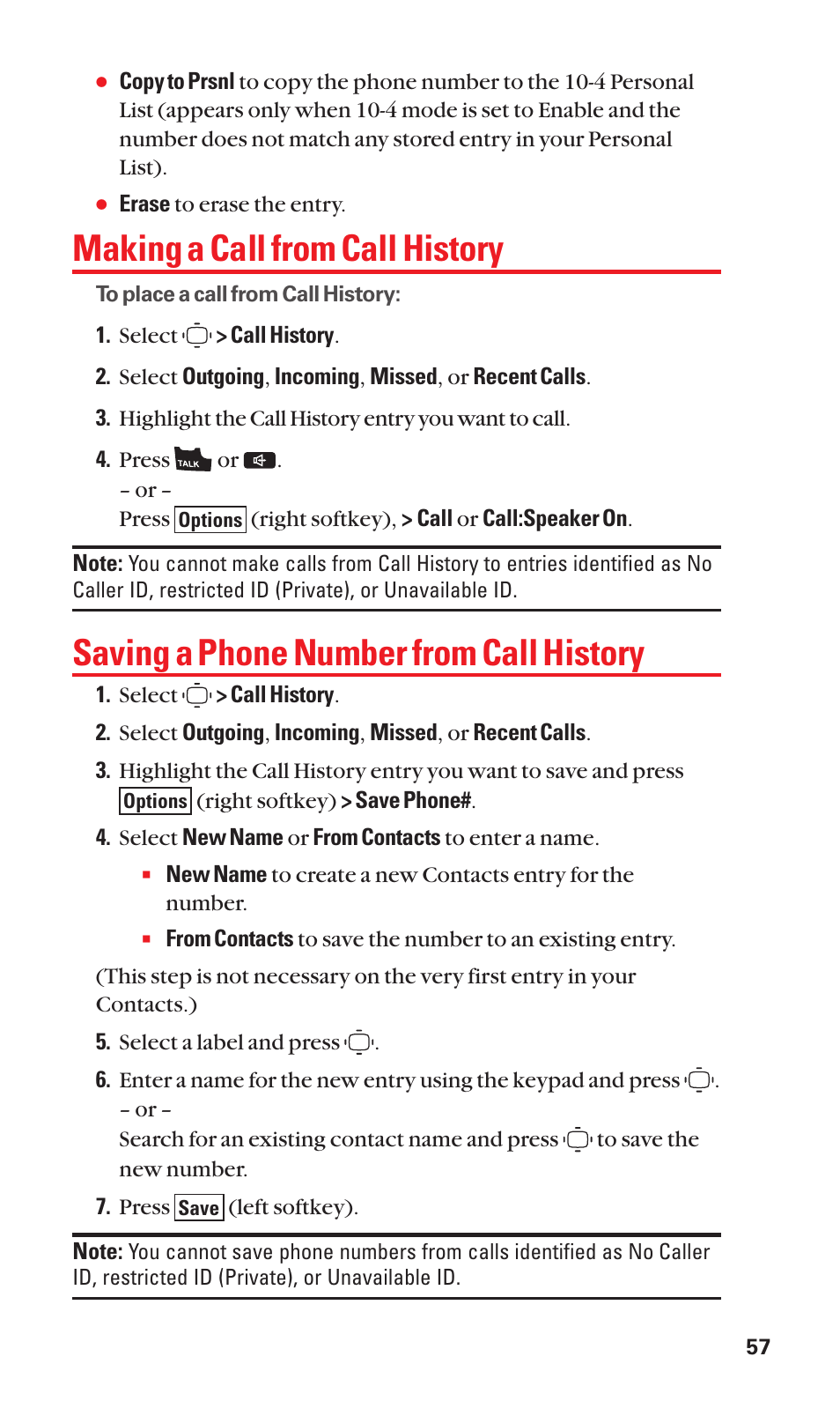 Making a call from call history, Saving a phone number from call history | Sanyo S1 User Manual | Page 65 / 131