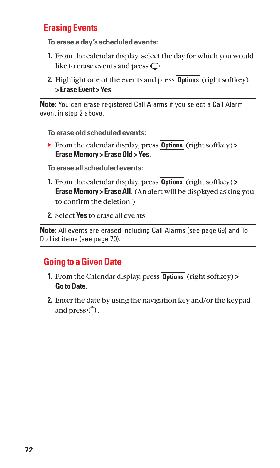 Erasing events, Going to a given date | Sanyo S1 User Manual | Page 80 / 131