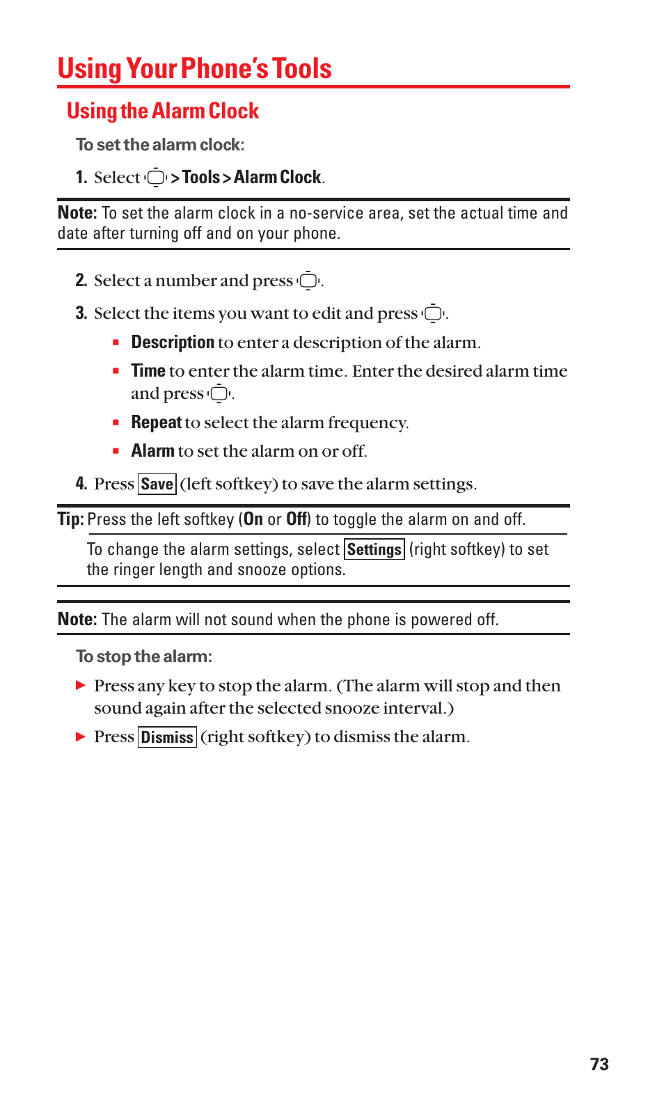 Using your phone’s tools, Using the alarm clock | Sanyo S1 User Manual | Page 81 / 131