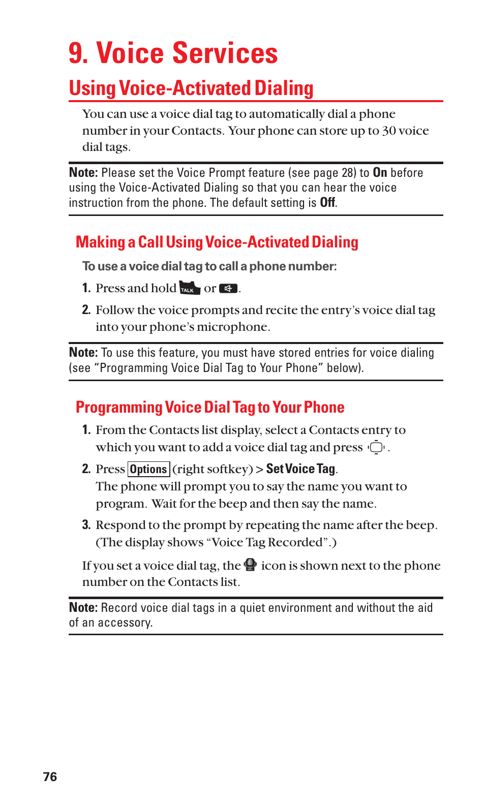 Voice services, Using voice-activated dialing, Making a call using voice-activated dialing | Programming voice dial tag to your phone | Sanyo S1 User Manual | Page 84 / 131