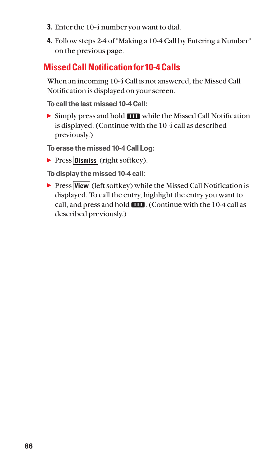 Missed call notification for 10-4 calls | Sanyo S1 User Manual | Page 94 / 131