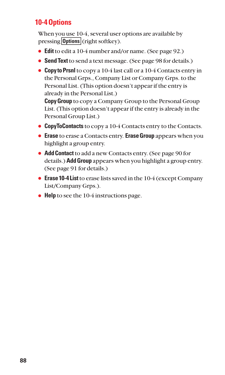 4 options, Help to see the 10-4 instructions page | Sanyo S1 User Manual | Page 96 / 131