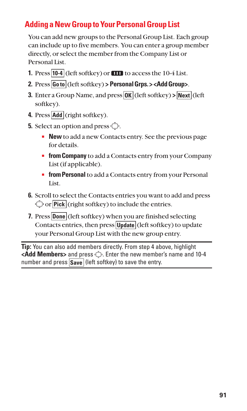 Adding a new group to your personal group list | Sanyo S1 User Manual | Page 99 / 131