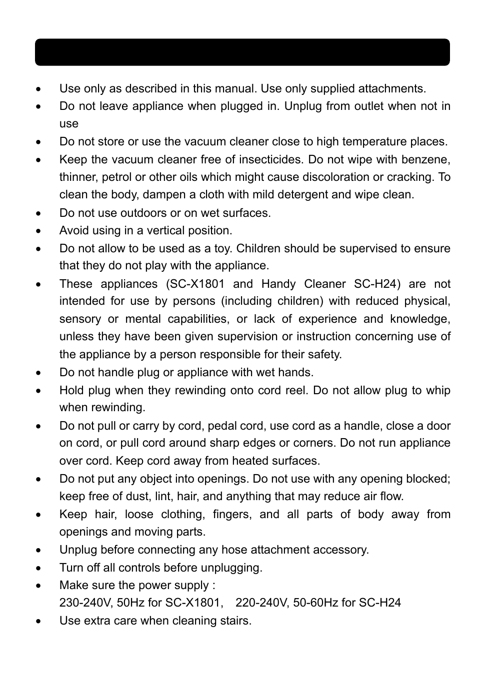 Precautions | Sanyo SC-X1801R User Manual | Page 3 / 13