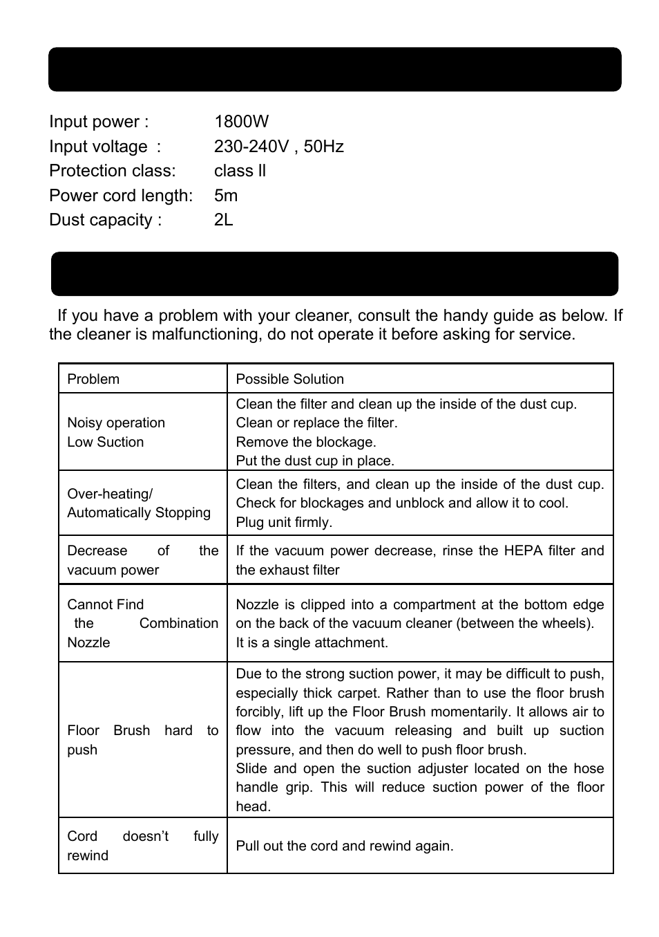 Trouble shooting technical specification | Sanyo SC-X1801R User Manual | Page 9 / 13