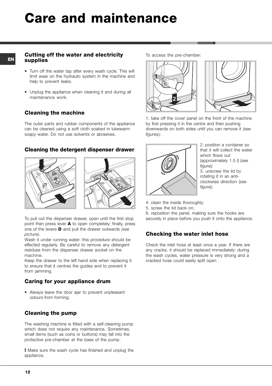 Care and maintenance | Hotpoint Ariston AQLF8F 292 U User Manual | Page 12 / 64