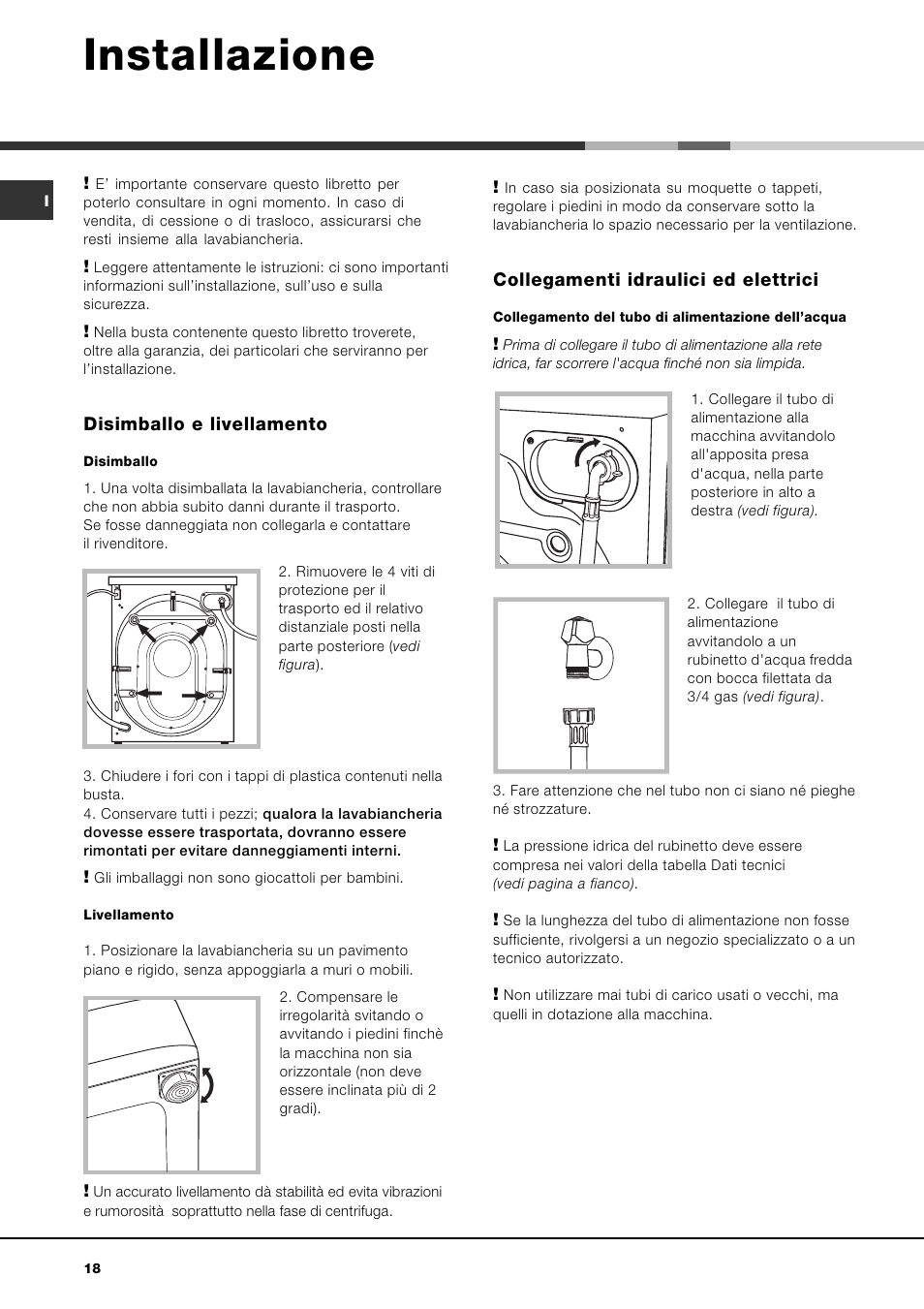 Installazione | Hotpoint Ariston AQLF8F 292 U User Manual | Page 18 / 64