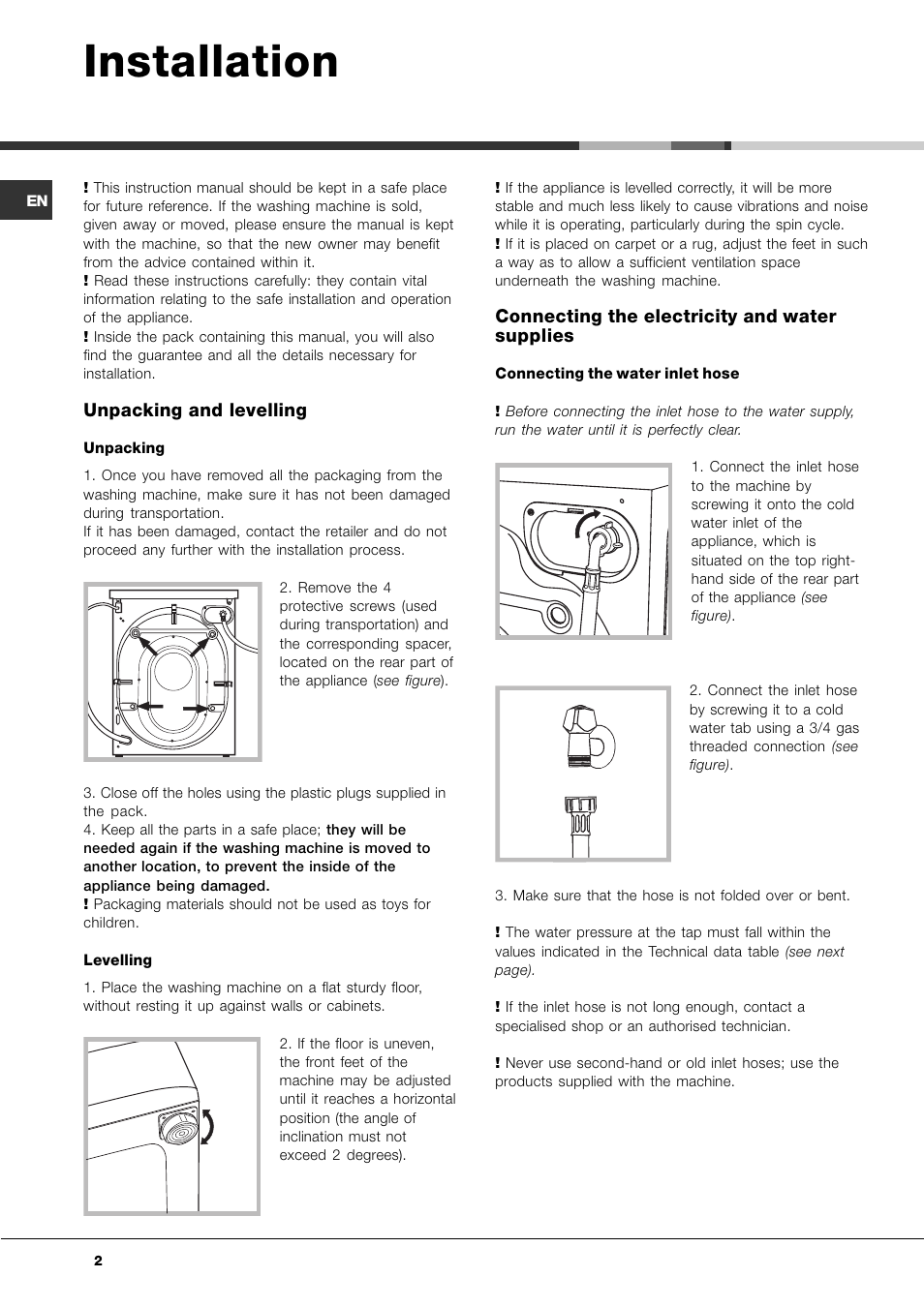 Installation | Hotpoint Ariston AQLF8F 292 U User Manual | Page 2 / 64