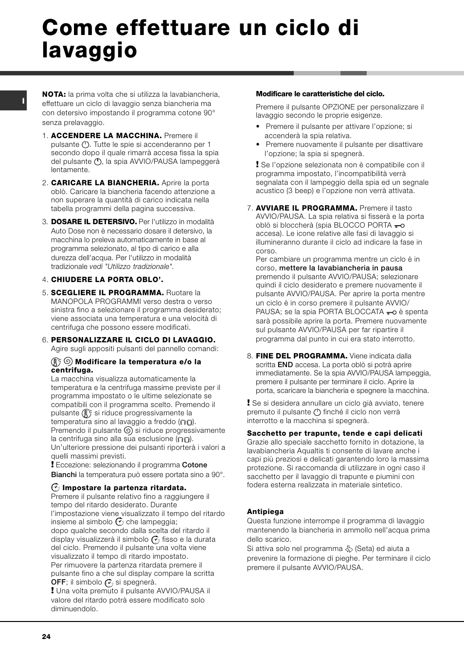 Come effettuare un ciclo di lavaggio | Hotpoint Ariston AQLF8F 292 U User Manual | Page 24 / 64