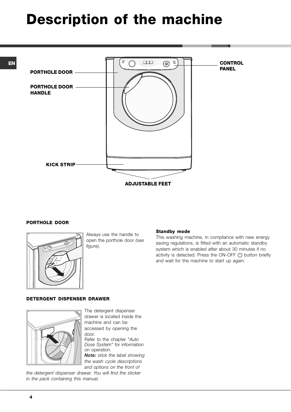 Description of the machine | Hotpoint Ariston AQLF8F 292 U User Manual | Page 4 / 64