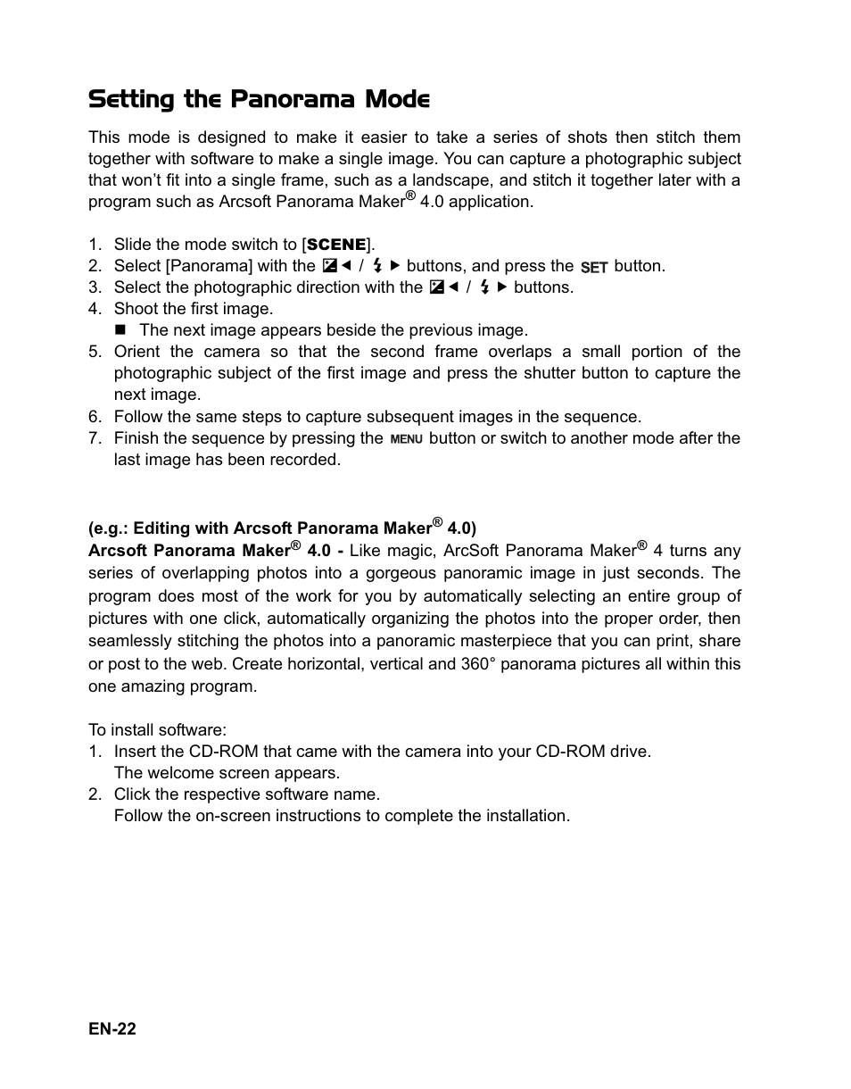 Setting the panorama mode | Sanyo VPC-T1284 User Manual | Page 23 / 48