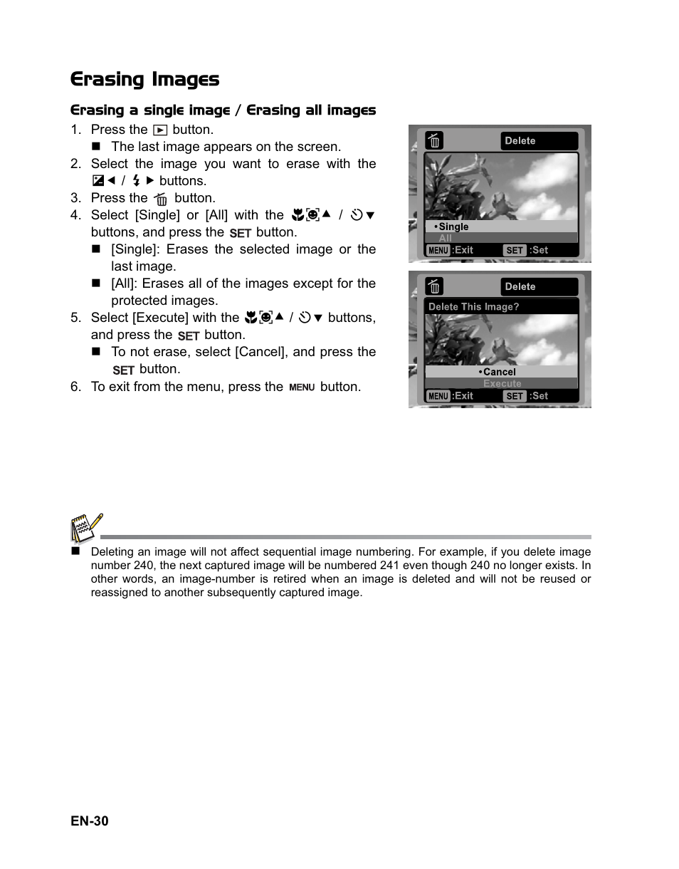 Erasing images | Sanyo VPC-T1284 User Manual | Page 31 / 48