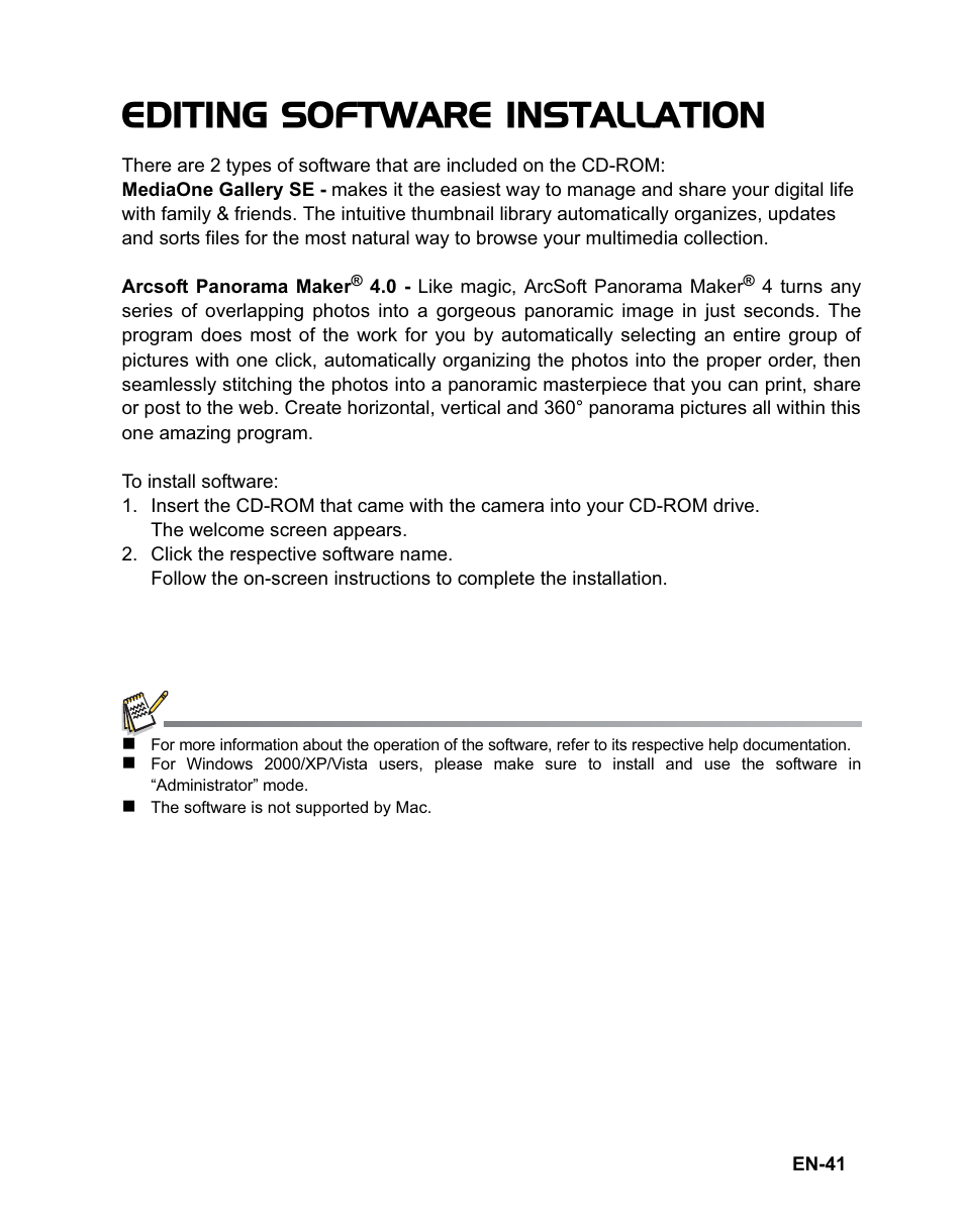 Editing software installation | Sanyo VPC-T1284 User Manual | Page 42 / 48