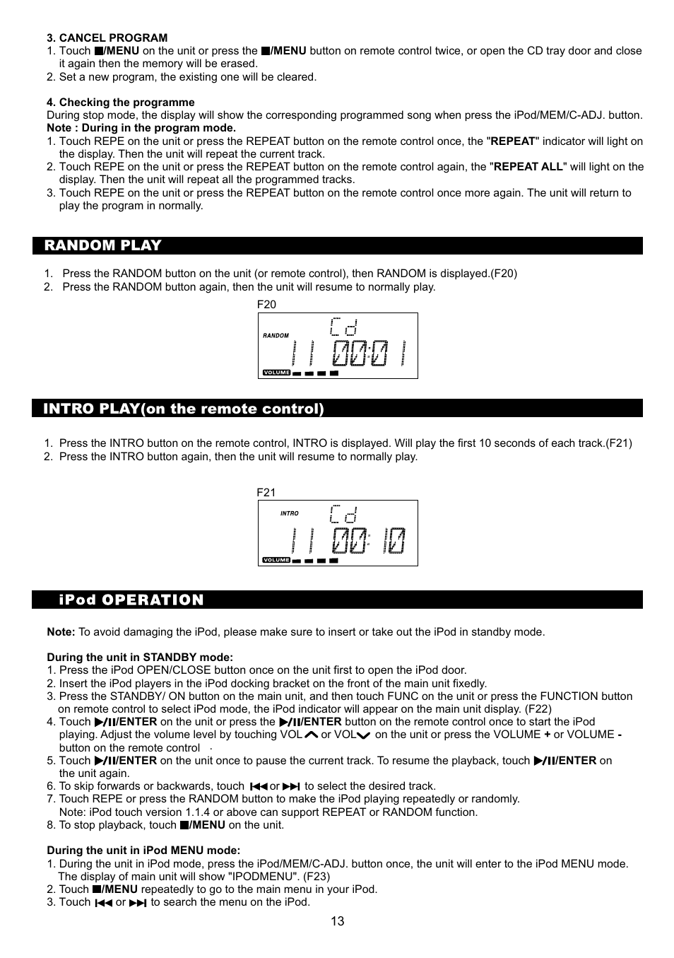 頁面 15, Random play, Intro play(on the remote control) | Sanyo DC-MX41i User Manual | Page 15 / 21