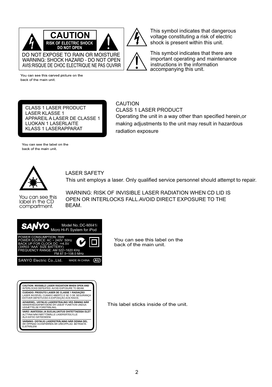 頁面 4, Caution | Sanyo DC-MX41i User Manual | Page 4 / 21