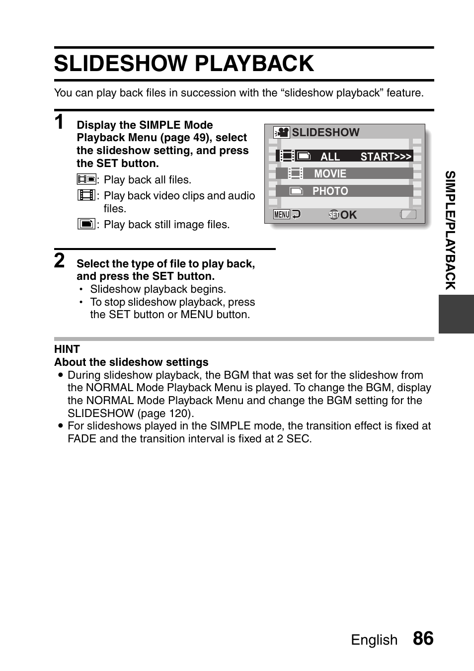 Slideshow playback | Sanyo Xacti VPC-HD1000 User Manual | Page 103 / 243