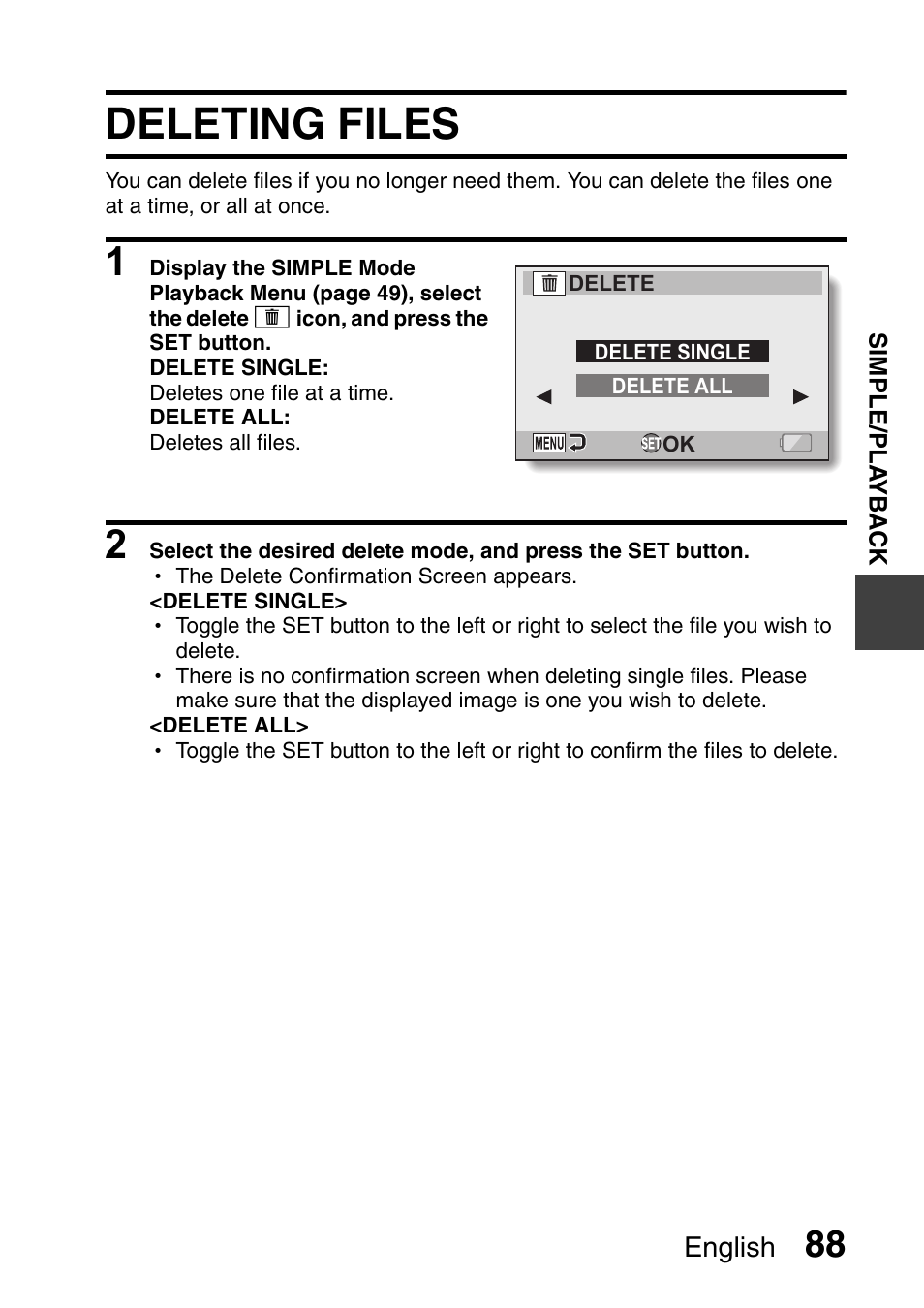 Deleting files | Sanyo Xacti VPC-HD1000 User Manual | Page 105 / 243