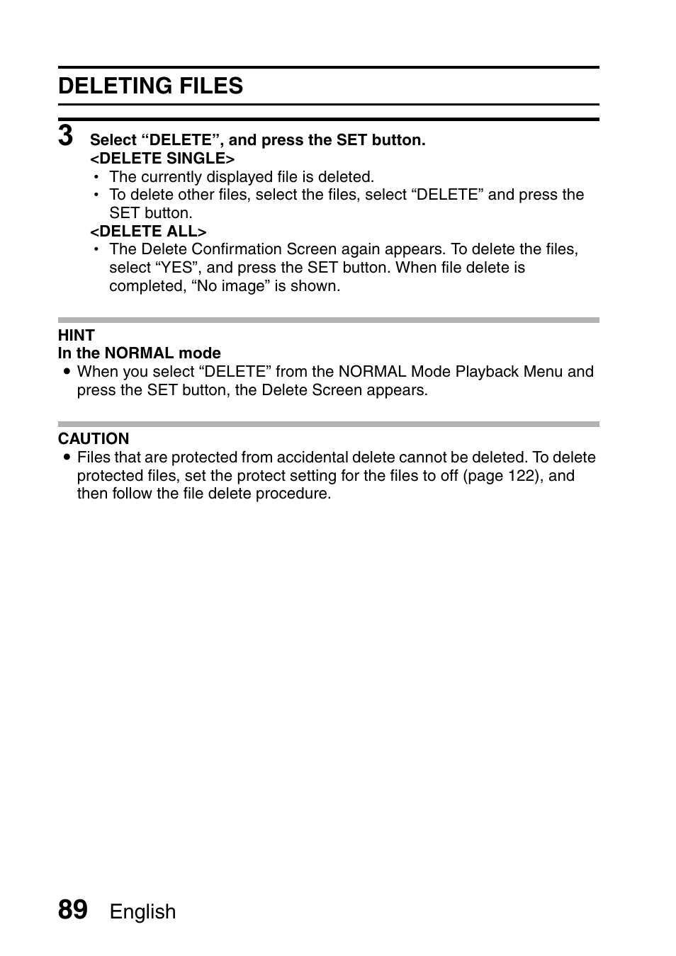 Deleting files | Sanyo Xacti VPC-HD1000 User Manual | Page 106 / 243