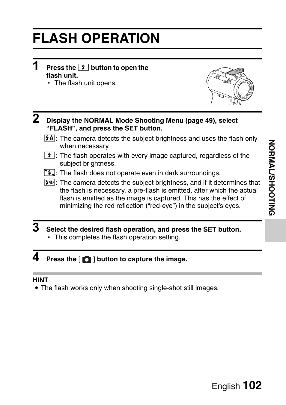 Flash operation | Sanyo Xacti VPC-HD1000 User Manual | Page 119 / 243
