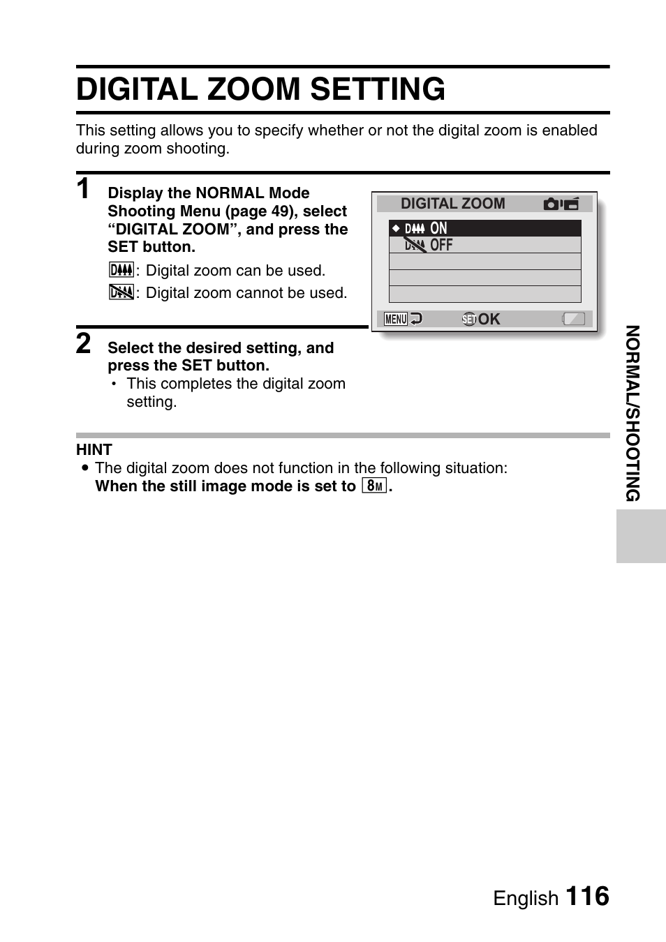 Digital zoom setting | Sanyo Xacti VPC-HD1000 User Manual | Page 133 / 243