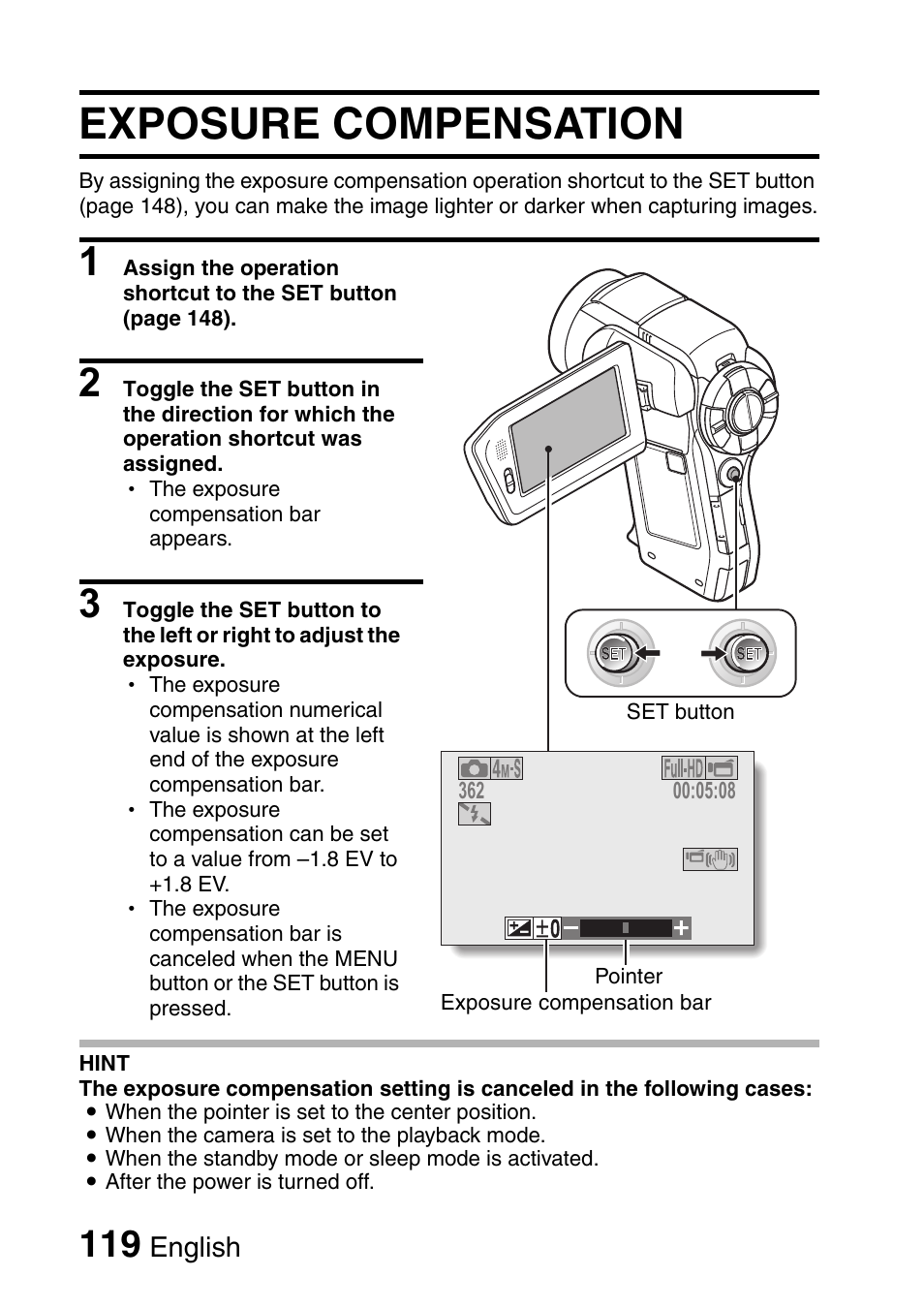 Exposure compensation | Sanyo Xacti VPC-HD1000 User Manual | Page 136 / 243
