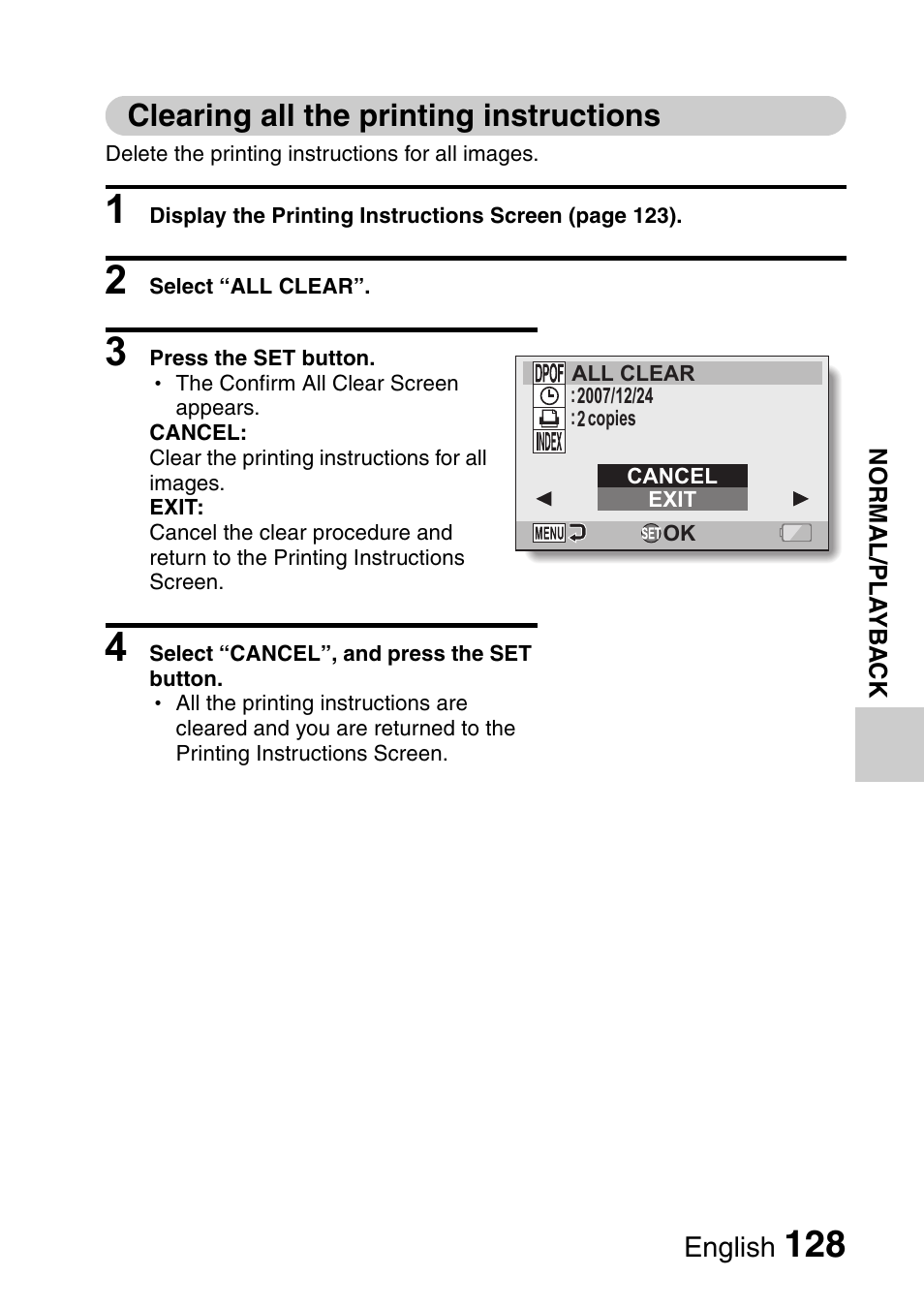 Clearing all the printing instructions | Sanyo Xacti VPC-HD1000 User Manual | Page 145 / 243