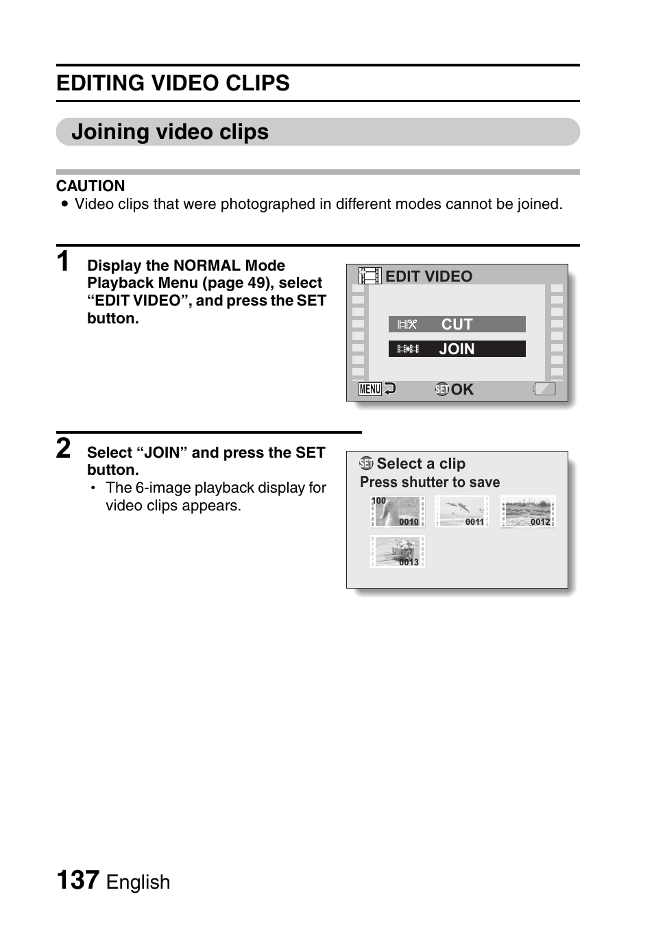 Editing video clips joining video clips, English | Sanyo Xacti VPC-HD1000 User Manual | Page 154 / 243