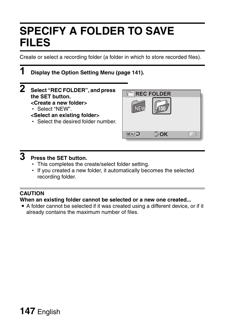 Specify a folder to save files | Sanyo Xacti VPC-HD1000 User Manual | Page 164 / 243