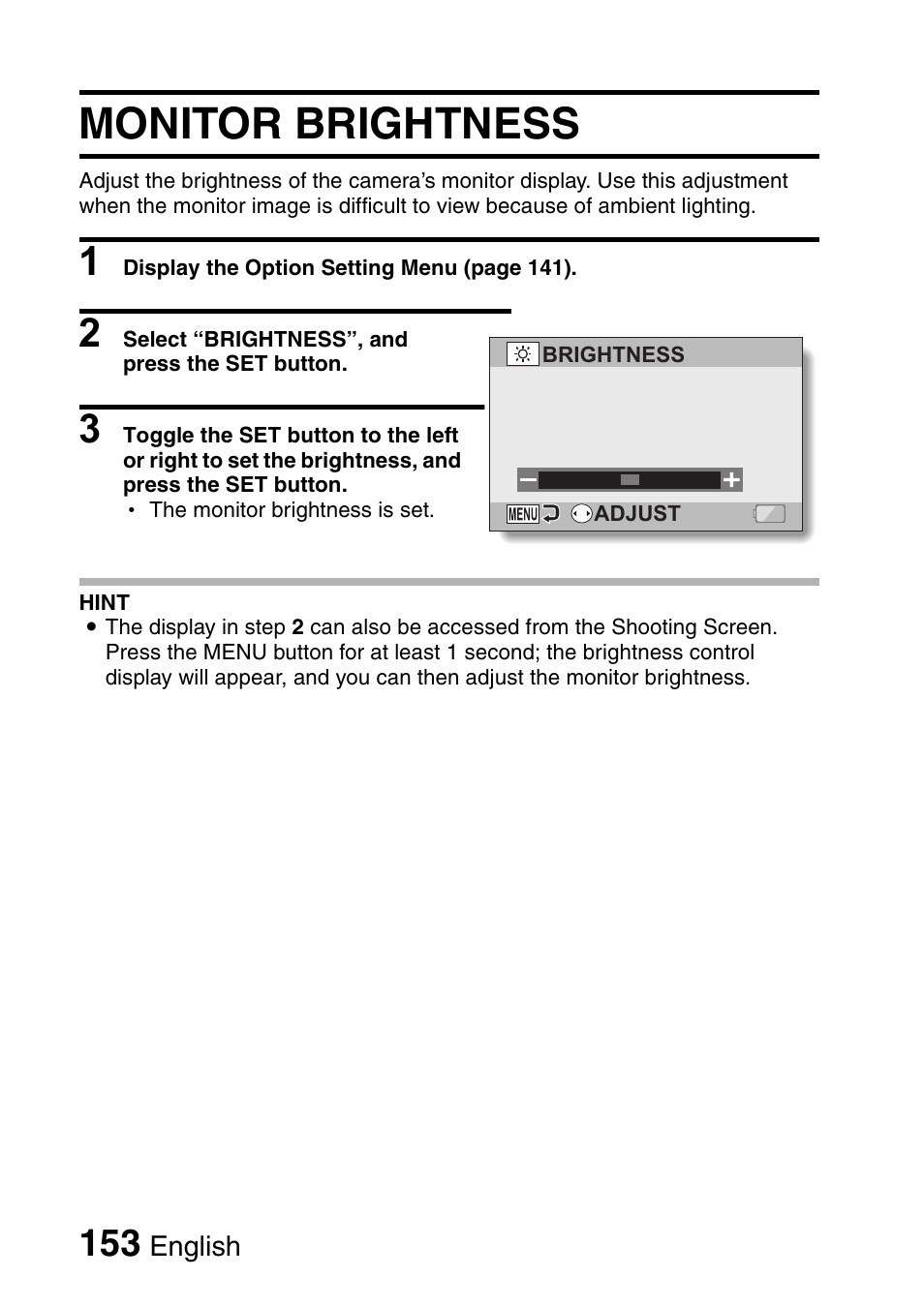 Monitor brightness | Sanyo Xacti VPC-HD1000 User Manual | Page 170 / 243