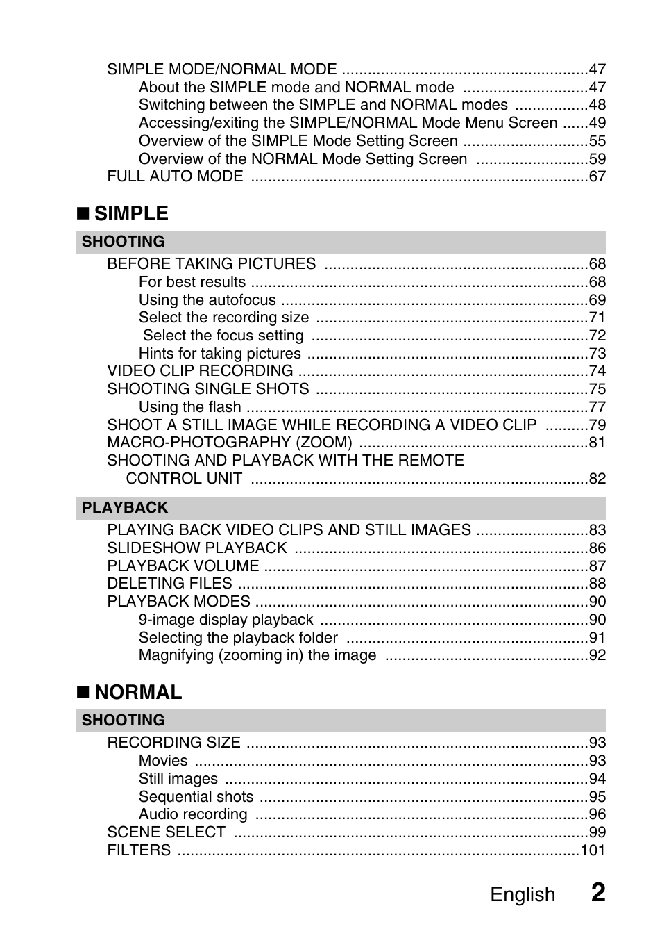 English, Simple, Normal | Sanyo Xacti VPC-HD1000 User Manual | Page 19 / 243