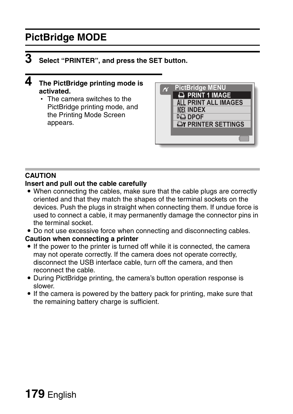 Pictbridge mode, English | Sanyo Xacti VPC-HD1000 User Manual | Page 196 / 243