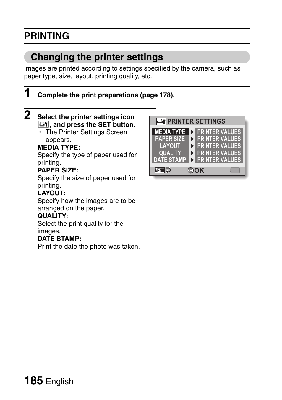 Printing changing the printer settings | Sanyo Xacti VPC-HD1000 User Manual | Page 202 / 243