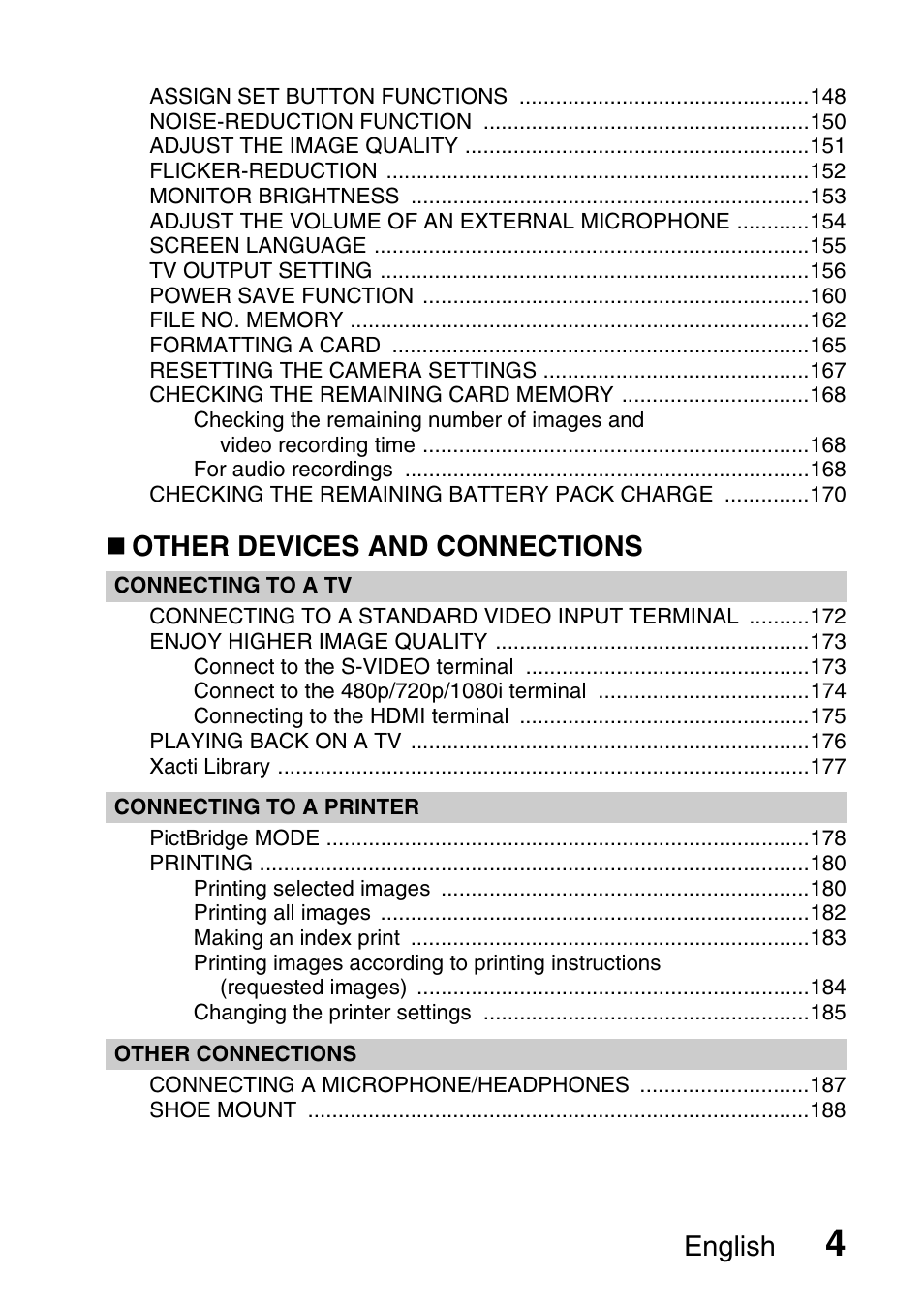 English, Other devices and connections | Sanyo Xacti VPC-HD1000 User Manual | Page 21 / 243