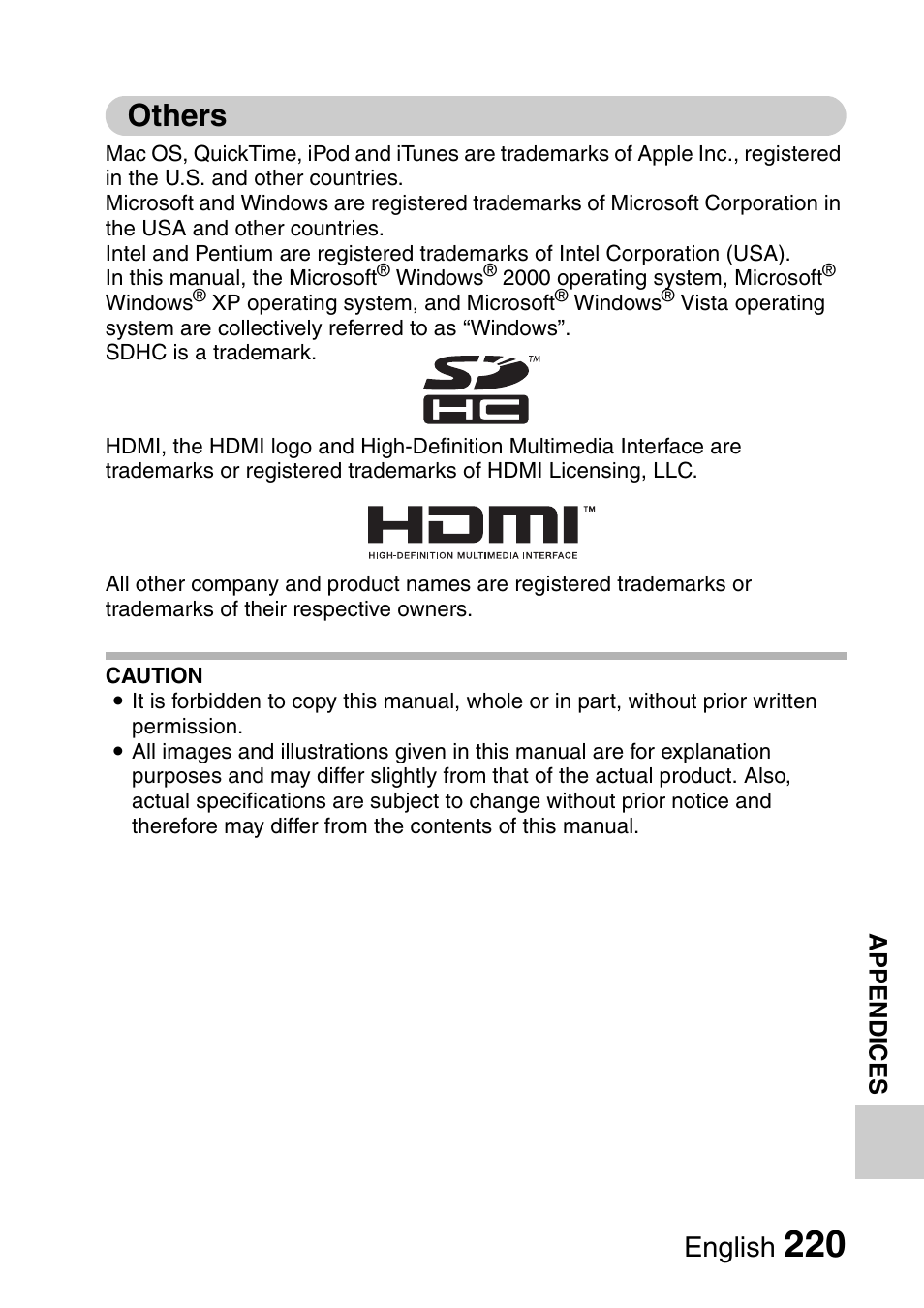 Others, English | Sanyo Xacti VPC-HD1000 User Manual | Page 237 / 243