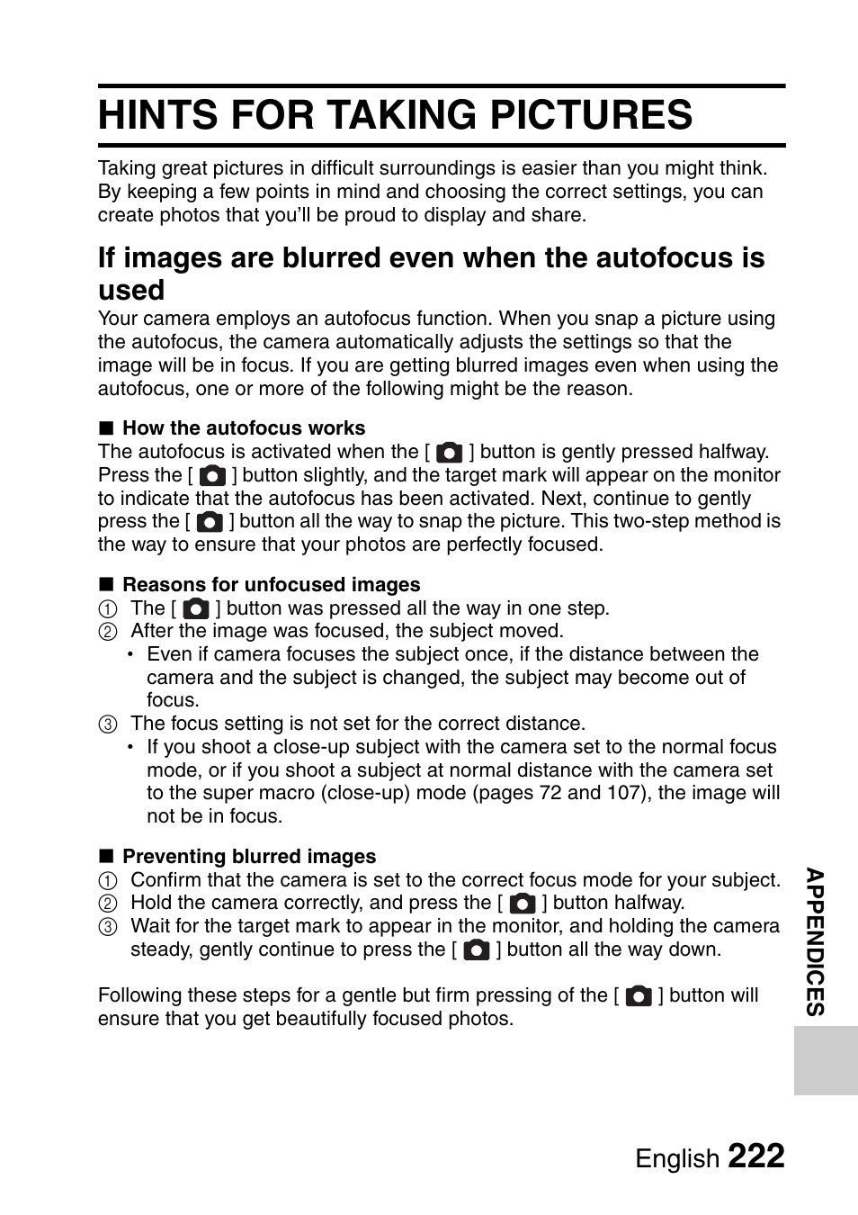 Hints for taking pictures, English | Sanyo Xacti VPC-HD1000 User Manual | Page 239 / 243