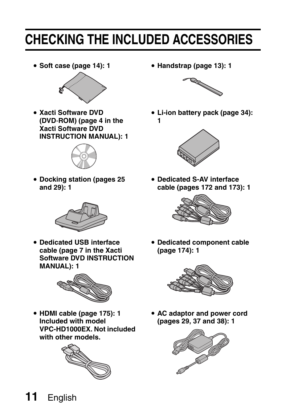 Checking the included accessories, English | Sanyo Xacti VPC-HD1000 User Manual | Page 28 / 243