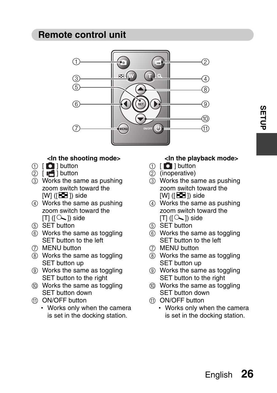 Remote control unit, English | Sanyo Xacti VPC-HD1000 User Manual | Page 43 / 243