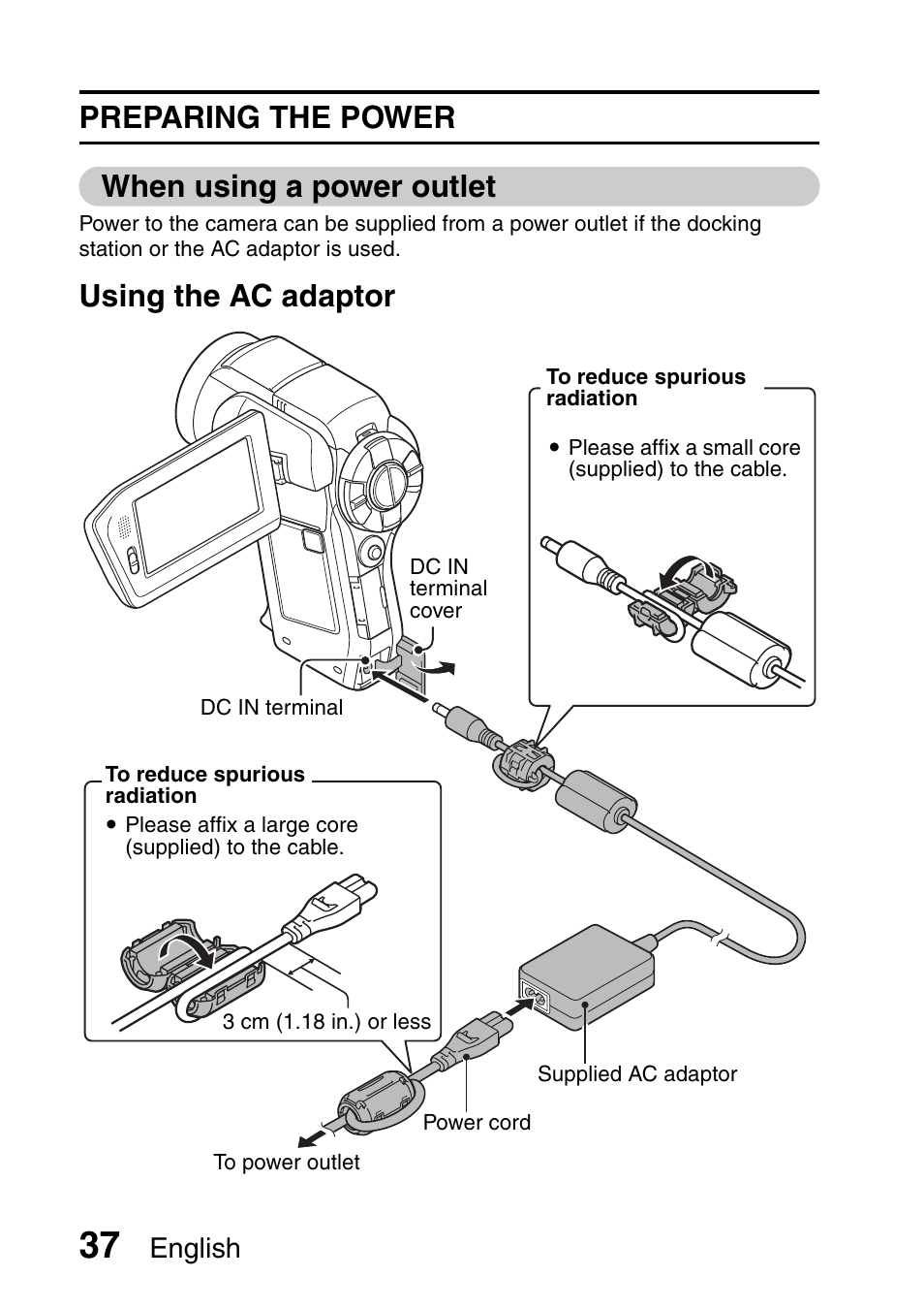 Preparing the power when using a power outlet, Using the ac adaptor, English | Sanyo Xacti VPC-HD1000 User Manual | Page 54 / 243