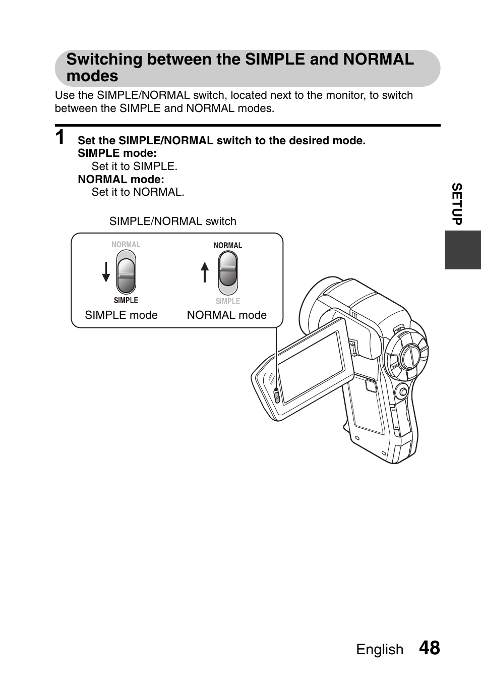 Switching between the simple and normal modes | Sanyo Xacti VPC-HD1000 User Manual | Page 65 / 243