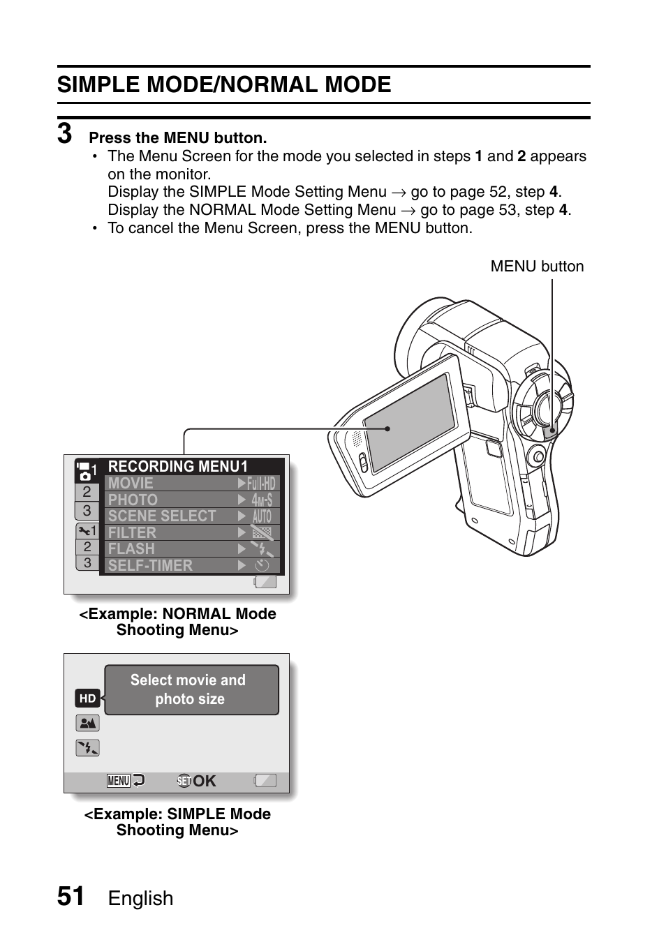 Simple mode/normal mode, English | Sanyo Xacti VPC-HD1000 User Manual | Page 68 / 243