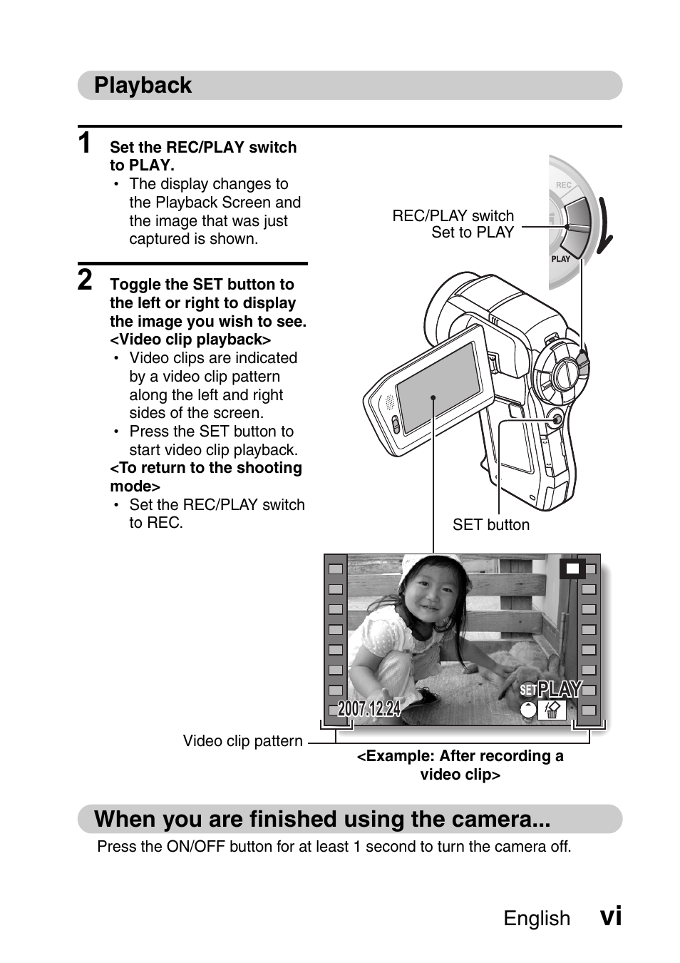 Playback when you are finished using the camera | Sanyo Xacti VPC-HD1000 User Manual | Page 7 / 243