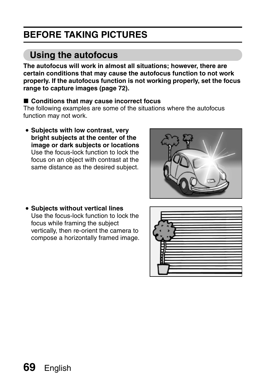 Before taking pictures using the autofocus | Sanyo Xacti VPC-HD1000 User Manual | Page 86 / 243