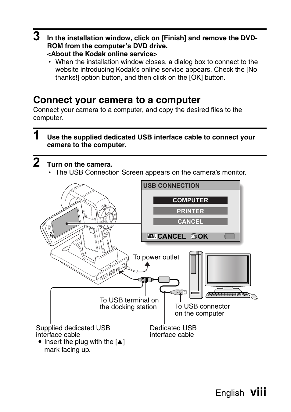 Viii, Connect your camera to a computer, English | Sanyo Xacti VPC-HD1000 User Manual | Page 9 / 243