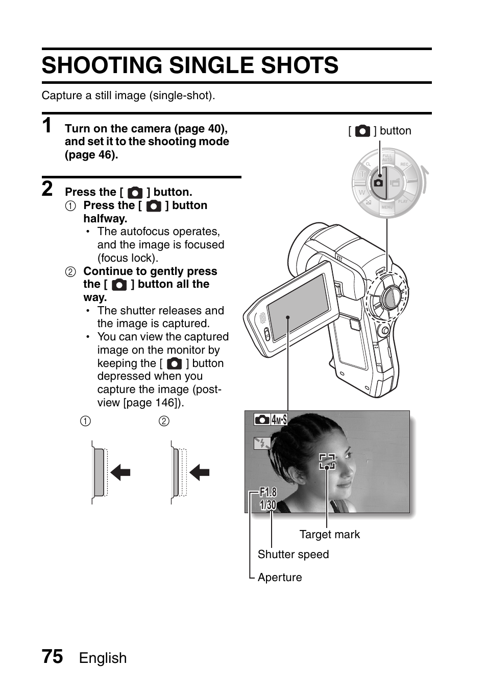 Shooting single shots, English | Sanyo Xacti VPC-HD1000 User Manual | Page 92 / 243