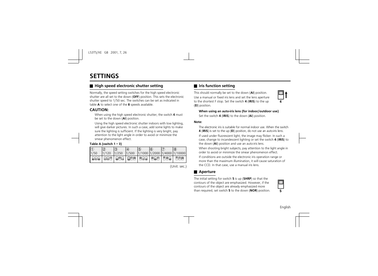Settings | Sanyo VCC-6570P User Manual | Page 13 / 20