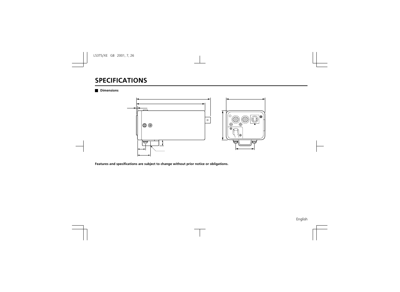 Specifications | Sanyo VCC-6570P User Manual | Page 19 / 20