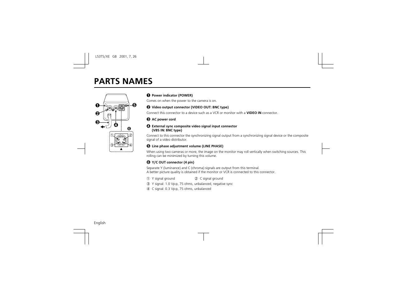 Parts names | Sanyo VCC-6570P User Manual | Page 4 / 20