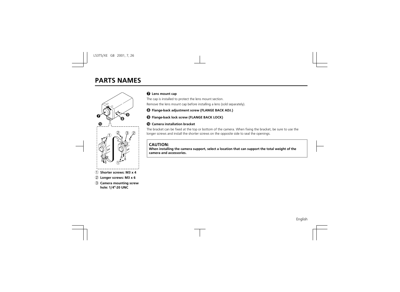 Parts names | Sanyo VCC-6570P User Manual | Page 5 / 20
