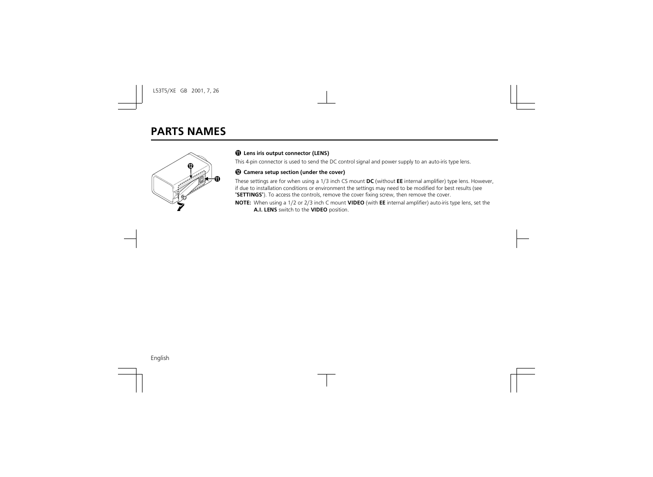 Parts names | Sanyo VCC-6570P User Manual | Page 6 / 20