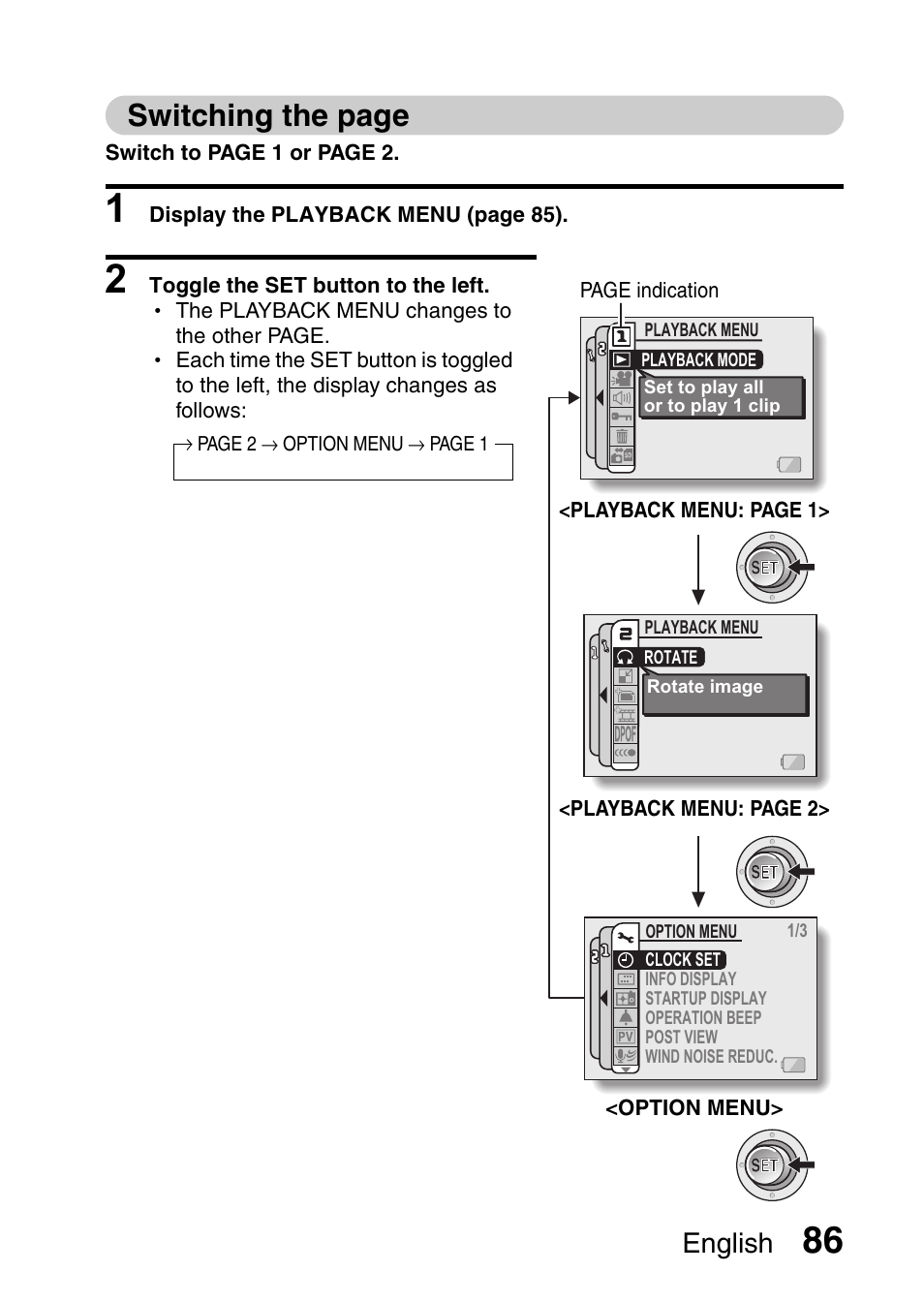 Switching the page, English | Sanyo VPC-CG65PX. User Manual | Page 100 / 206